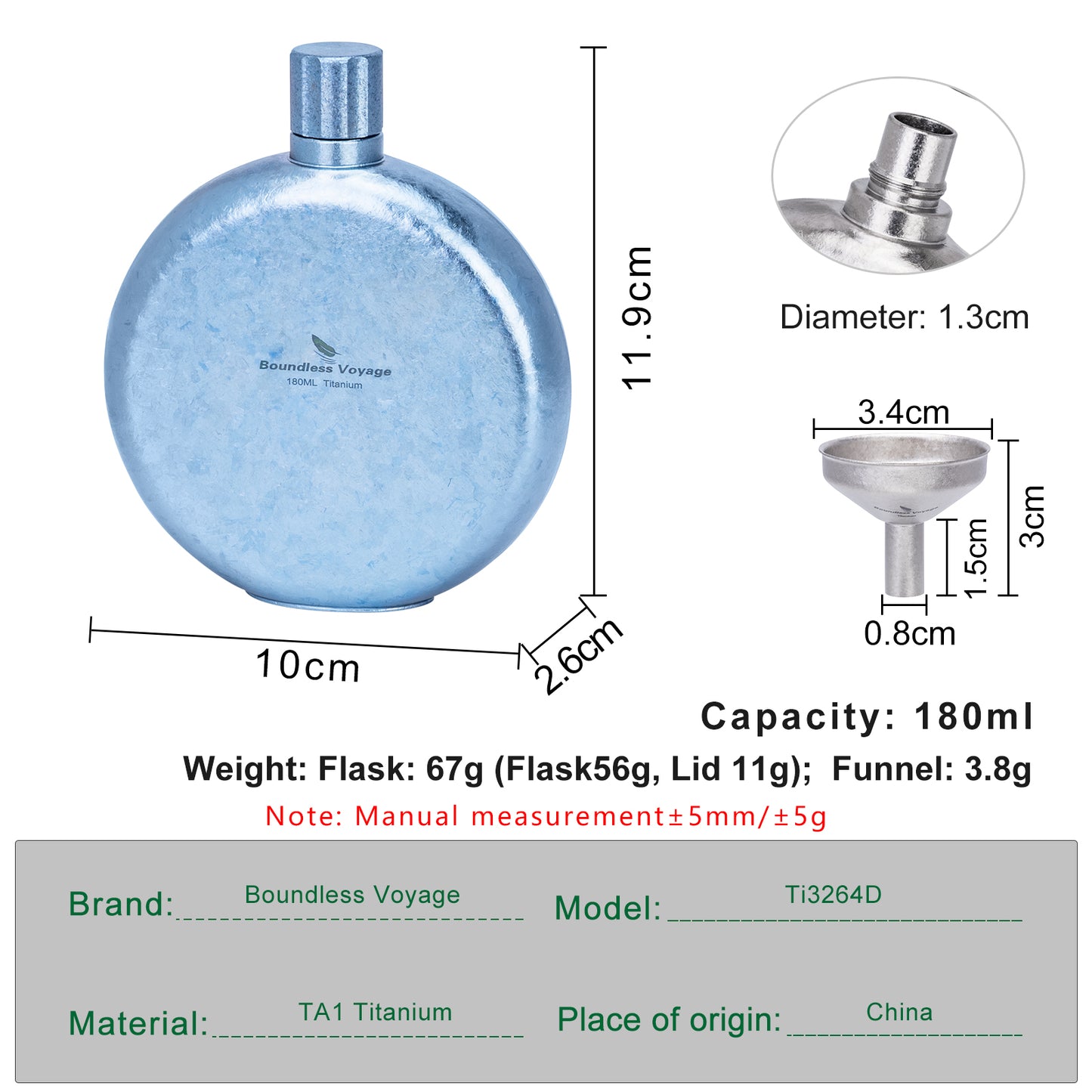 Boundless Voyage 180ml Crystallized Titanium Hip Flask | Luxury Ice-Texture Round Whiskey Bottle with Funnel | Ultralight & Non-Toxic Liquor Flagon for Gifting, EDC & Travel