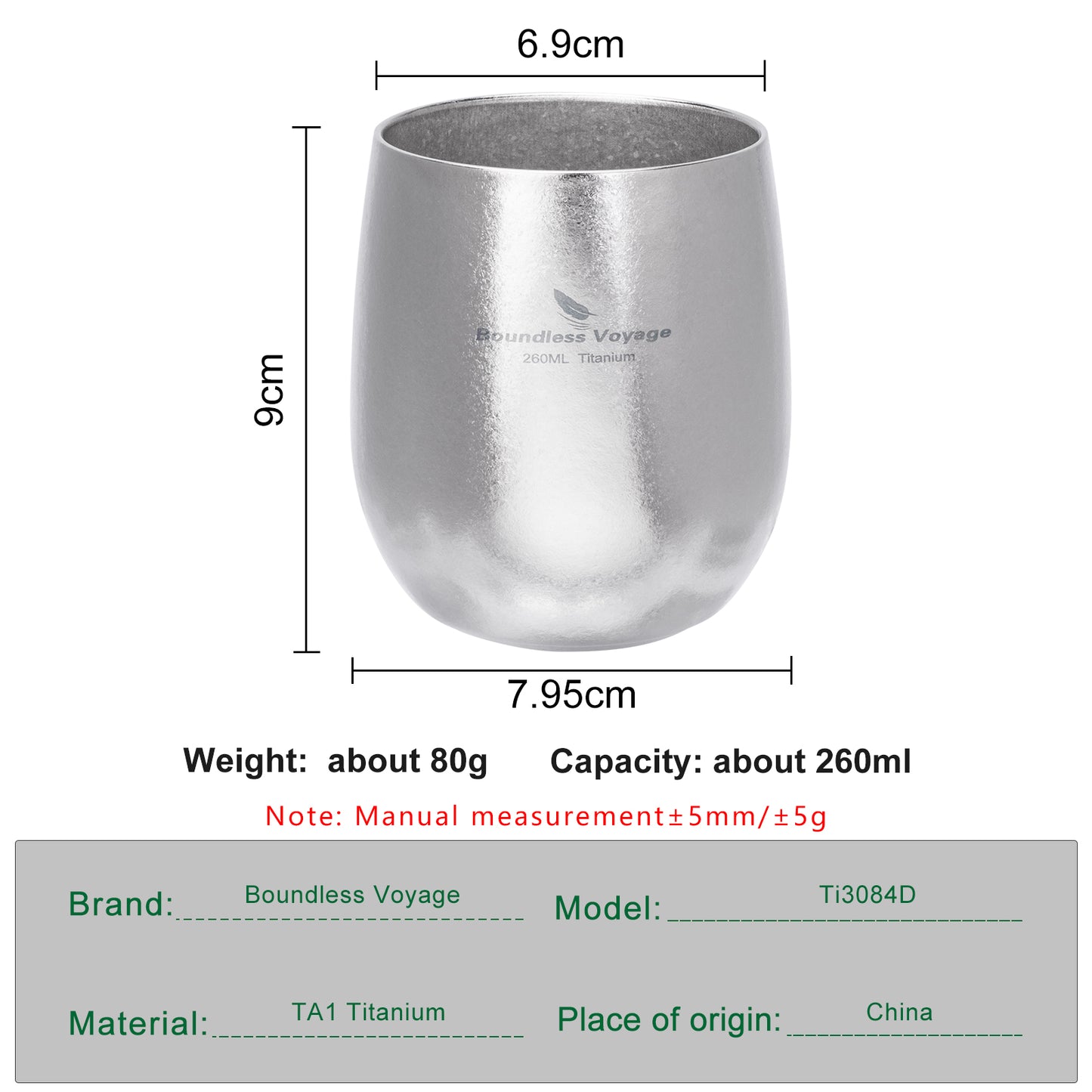Boundless Voyage Titanium Double-Wall Cup – Ultralight TA1 Camping Coffee Mug for Travel, Hiking & Outdoor Use