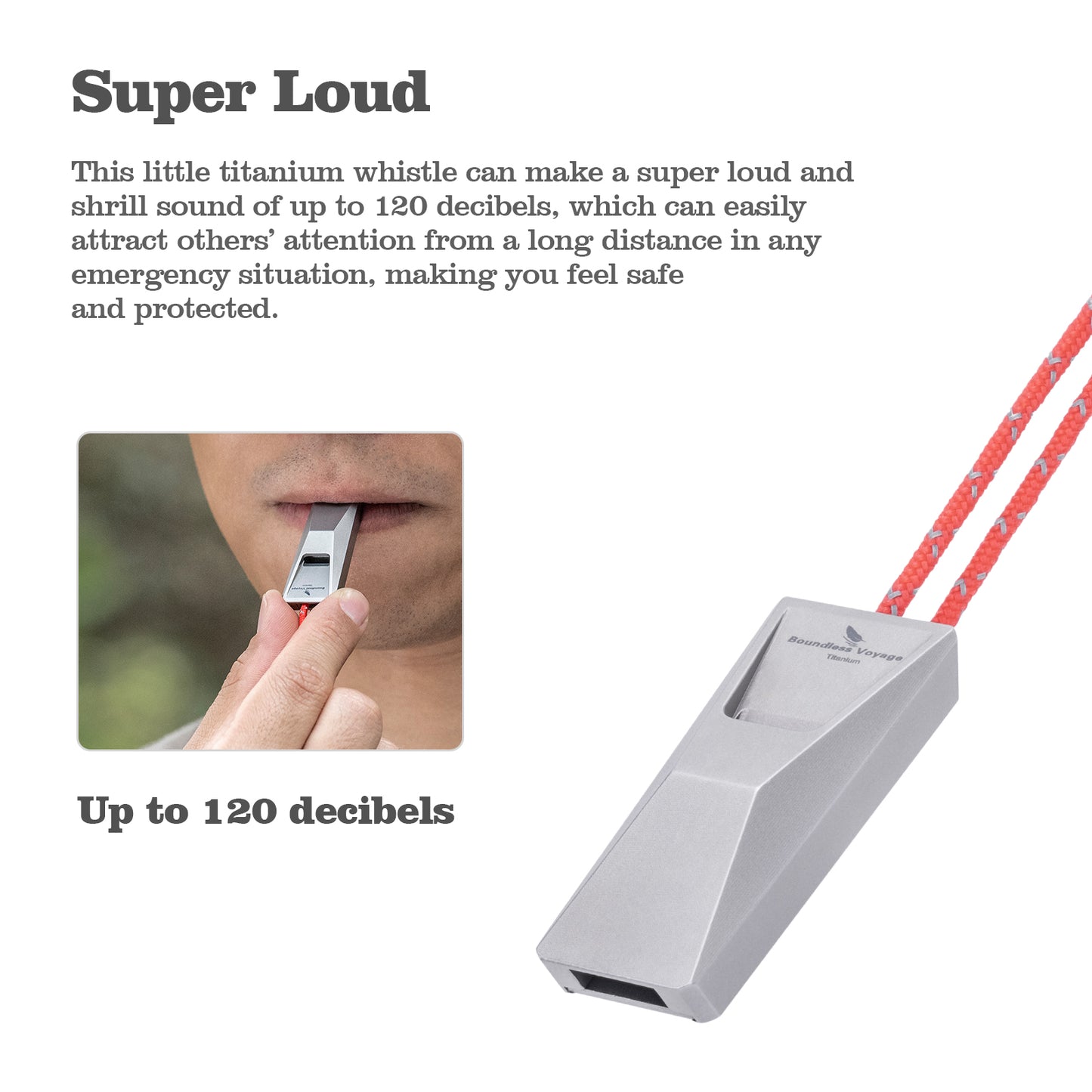 Boundless Voyage Titanium Emergency Whistle – Loud Safety Survival Whistle with Lanyard for Camping, Hiking, Sports & Outdoor Training
