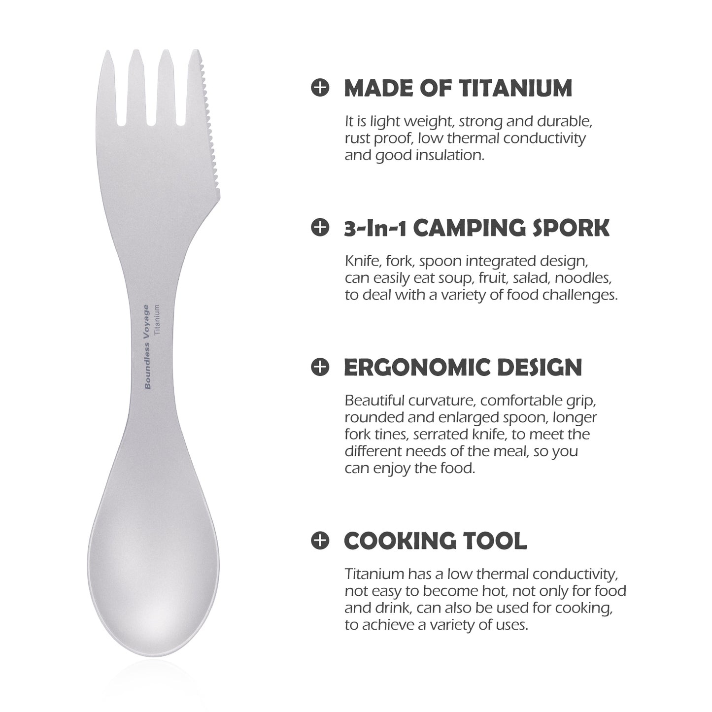 Boundless Voyage Titanium Spoon & Fork – Ultralight Spork-Style Camping Cutlery for Outdoor, Home & Kitchen Use