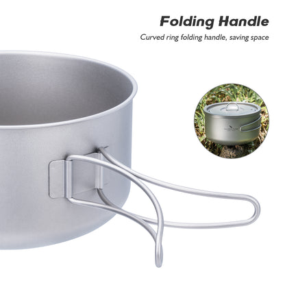 Boundless Voyage 1000ml Titanium Pot with Lid Outdoor Camping Individual Soldier Pot Single Layer Lunch Box with Folding Handle Portable Backpacking Cup