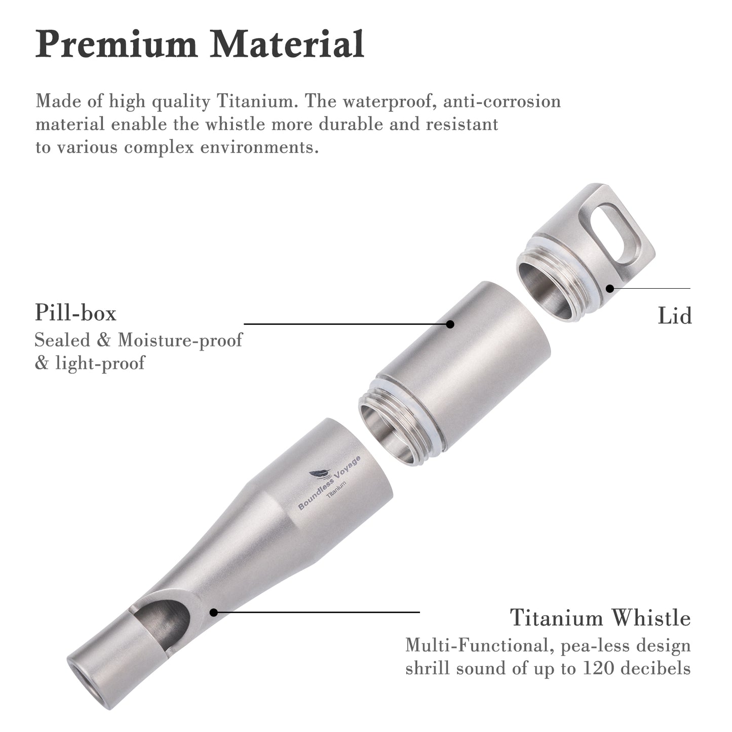 Boundless Voyage Titanium Emergency Whistle – Eco-Friendly TA1 Titanium Survival Safety Whistle with Lanyard | Loud, Lightweight & Durable for Camping, Hiking & Outdoor Sports