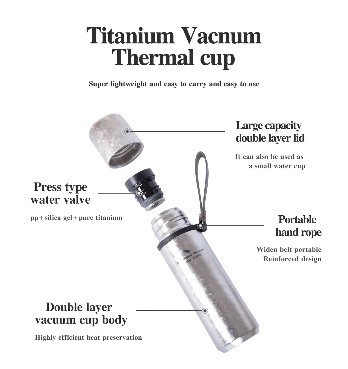 Boundless Voyage 510ml Titanium Insulated Water Bottle – Lightweight, Heat-Retaining & Perfect for Hiking, Travel & Daily Use