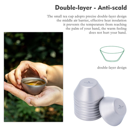 Boundless Voyage Titanium Double-Layer mini Tea cup Portable Anti-scalding Camping Teapot Set Mug for Coffee Drink Liquor Picnic Hiking Traveling Drinkware