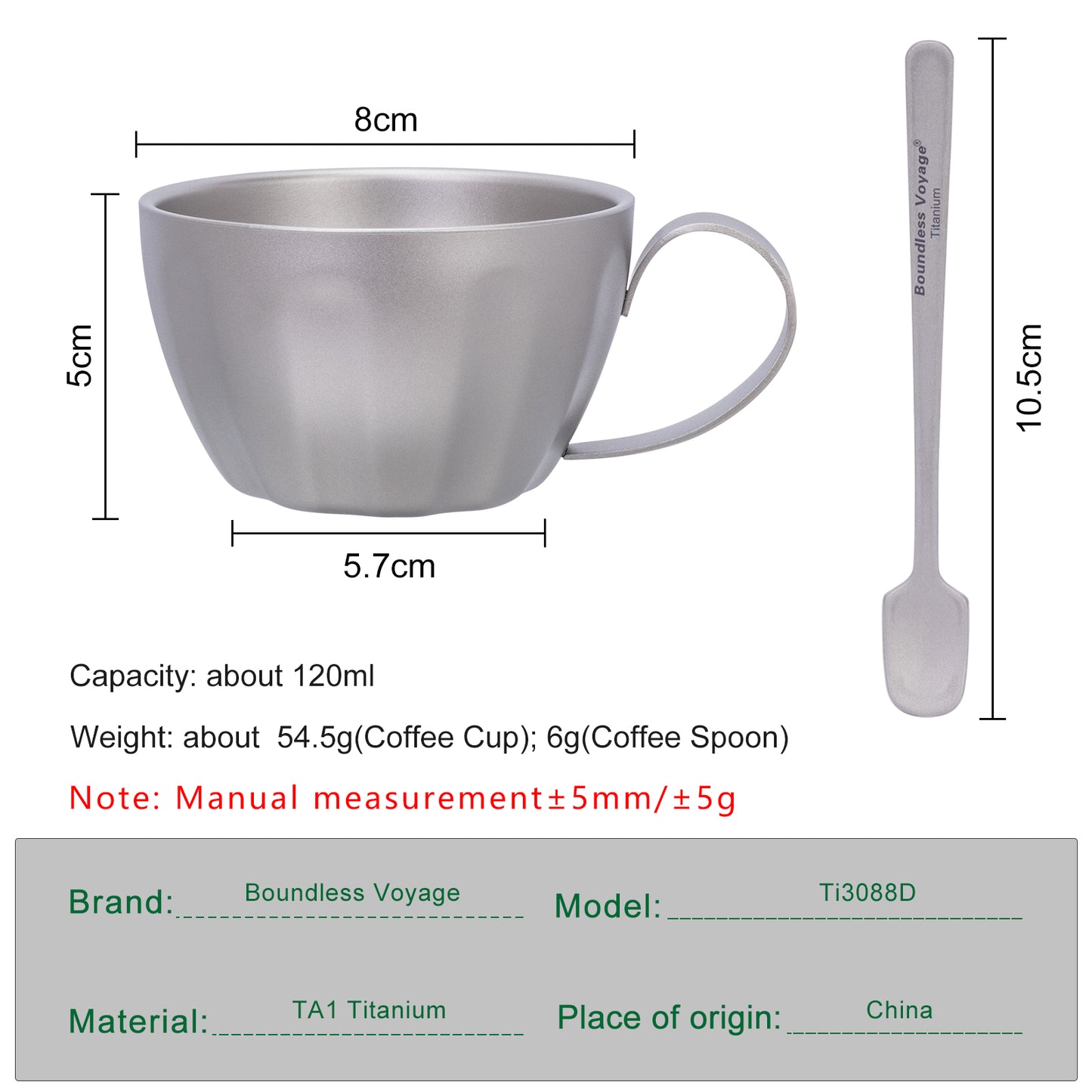 Boundless Voyage Titanium Espresso Cup 120ml Double Wall Coffee Cup, Compact & Lightweight & Heat Insulated, Fixed Handle for Home Barista, Office Outdoor Travel & Camping, Home used