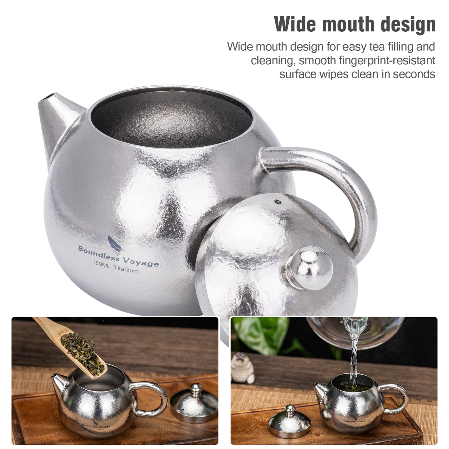 Boundless Voyage Titanium Teapot Set 180ml – Ultralight Tea Set with 3  30ml Cups for Camping, Travel & Home Tea Brewing