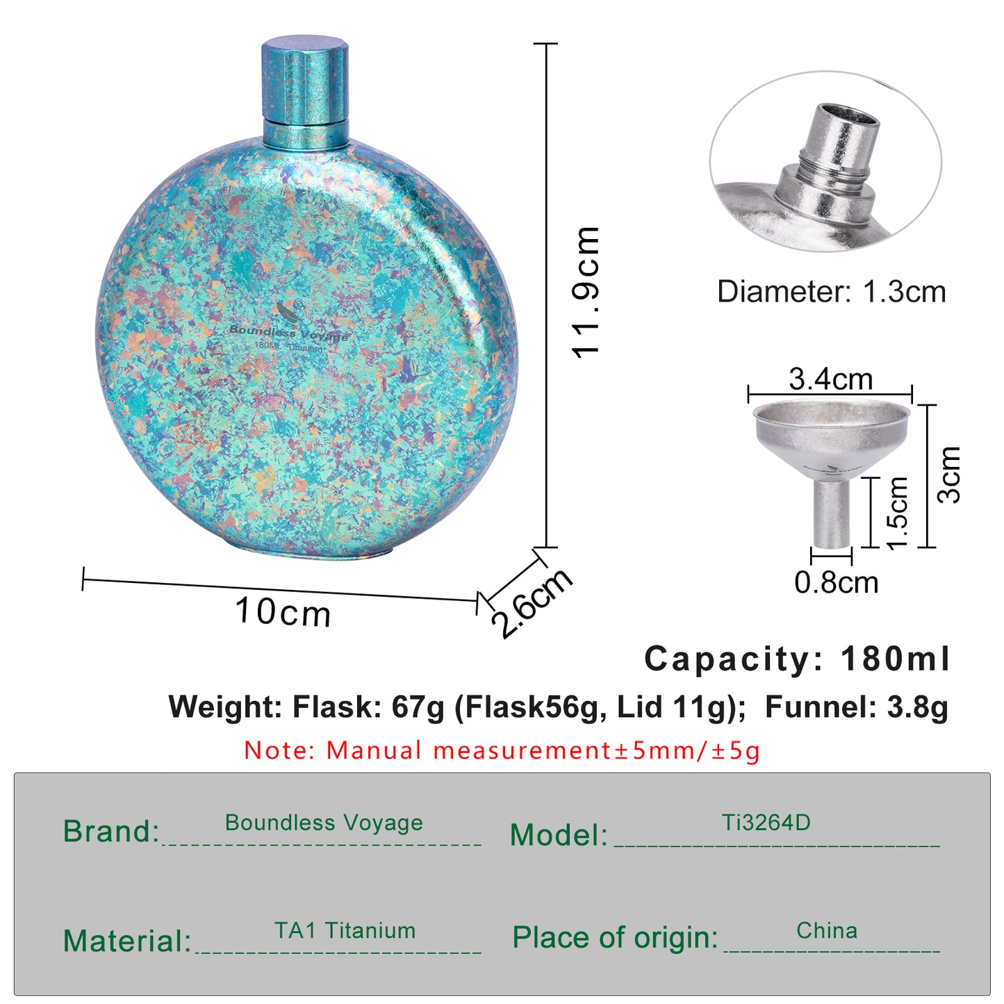 Boundless Voyage 180ml Crystallized Titanium Hip Flask | Luxury Ice-Texture Round Whiskey Bottle with Funnel | Ultralight & Non-Toxic Liquor Flagon for Gifting, EDC & Travel