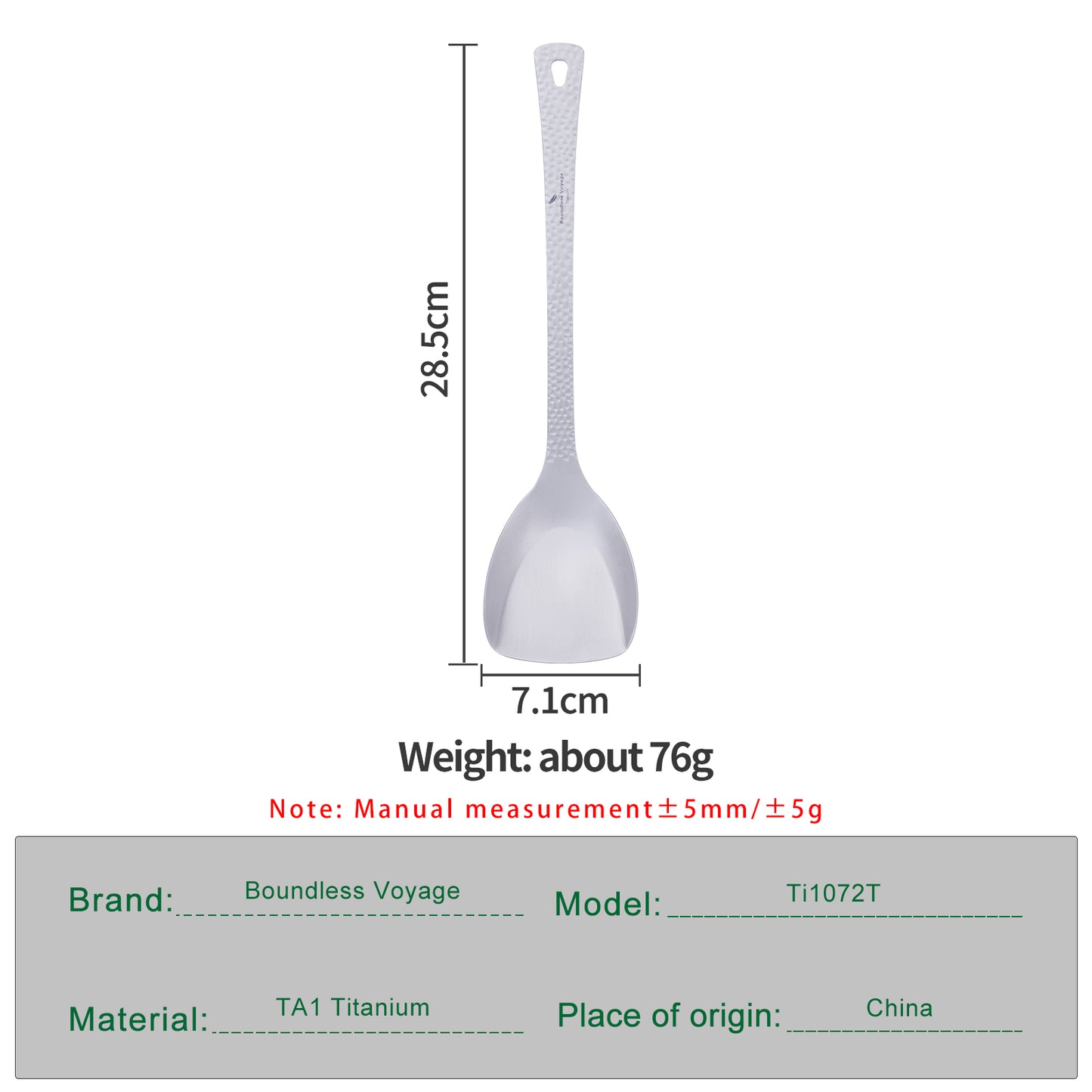 Boundless Voyage Titanium Spatula Food Turner with Embossed Handle – Lightweight Cooking Utensil for Camping, Travel & Home Kitchen