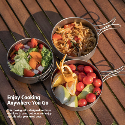 Boundless Voyage Titanium Pot Pan Set with Collapsible Folding Handle Ultralight Tableware Outdoor Dinnerware Set 3pcs