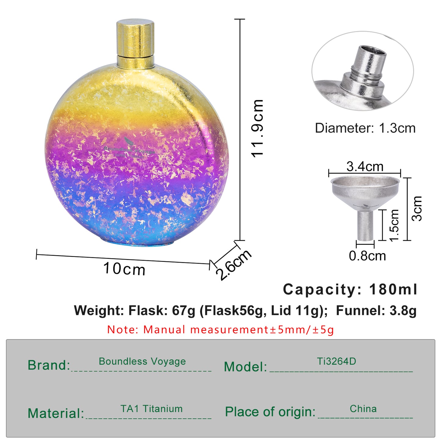 Boundless Voyage 180ml Crystallized Titanium Hip Flask | Luxury Ice-Texture Round Whiskey Bottle with Funnel | Ultralight & Non-Toxic Liquor Flagon for Gifting, EDC & Travel