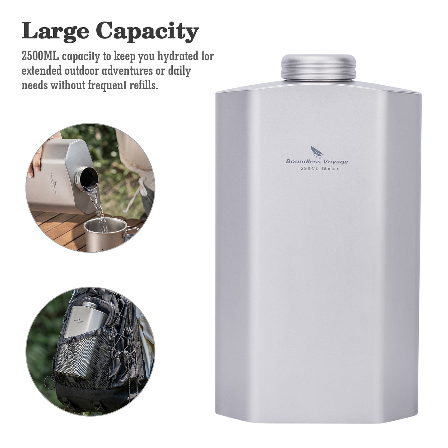 Boundless Voyage Titanium Water Bottle 2500ML Big Capacity Sports Water Bottle Ultralight Leakproof Drinkware for Outdoor Camping Hiking