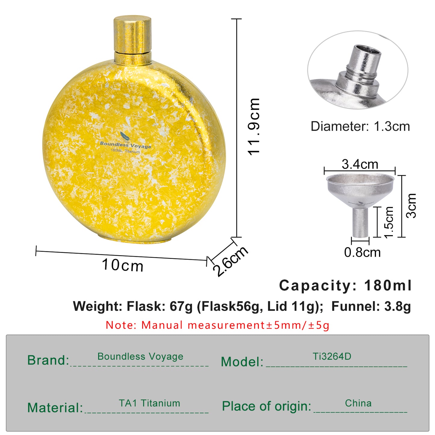 Boundless Voyage 180ml Crystallized Titanium Hip Flask | Luxury Ice-Texture Round Whiskey Bottle with Funnel | Ultralight & Non-Toxic Liquor Flagon for Gifting, EDC & Travel