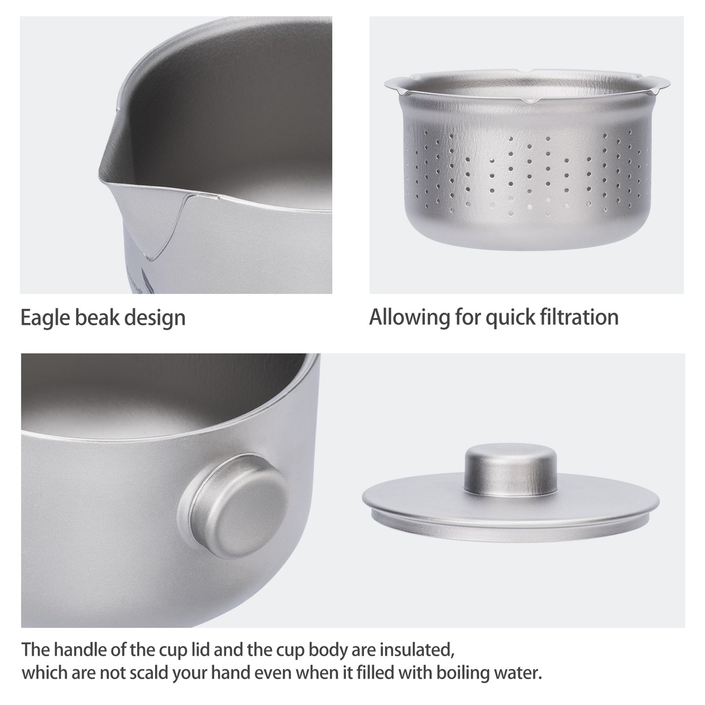 Boundless Voyage Titanium Double-Layer Tea Maker with Lid Filter Ultralight Teapot with Double-Walled Anti-scalding Coffee Cup Mug