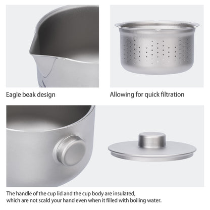 Boundless Voyage Titanium Double-Layer Tea Maker with Lid Filter Ultralight Teapot with Double-Walled Anti-scalding Coffee Cup Mug