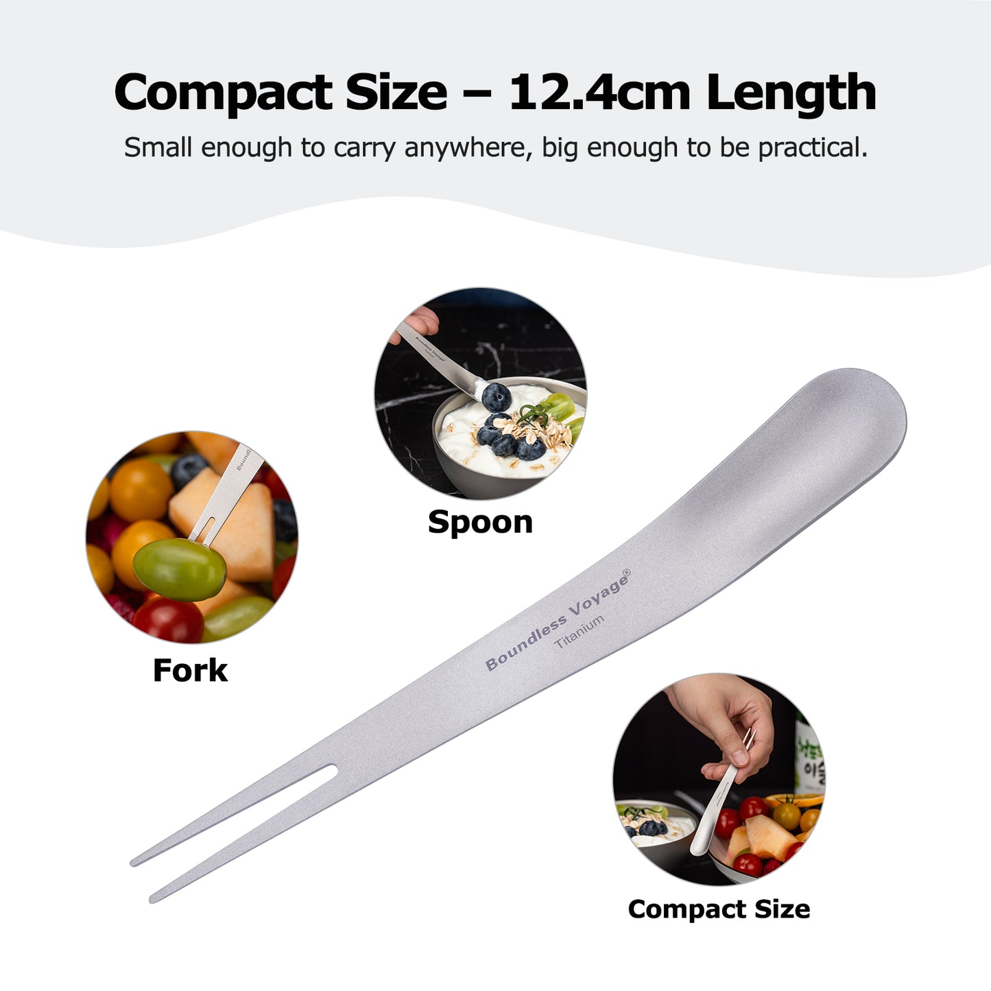 Boundless Voyage Titanium Dual-Use Fork Spoon Set – 5pcs Ultralight (5.6g Each), Camping Cutlery with Drawstring Bag for Fruit, Coffee, Ice Cream & Outdoor Travel