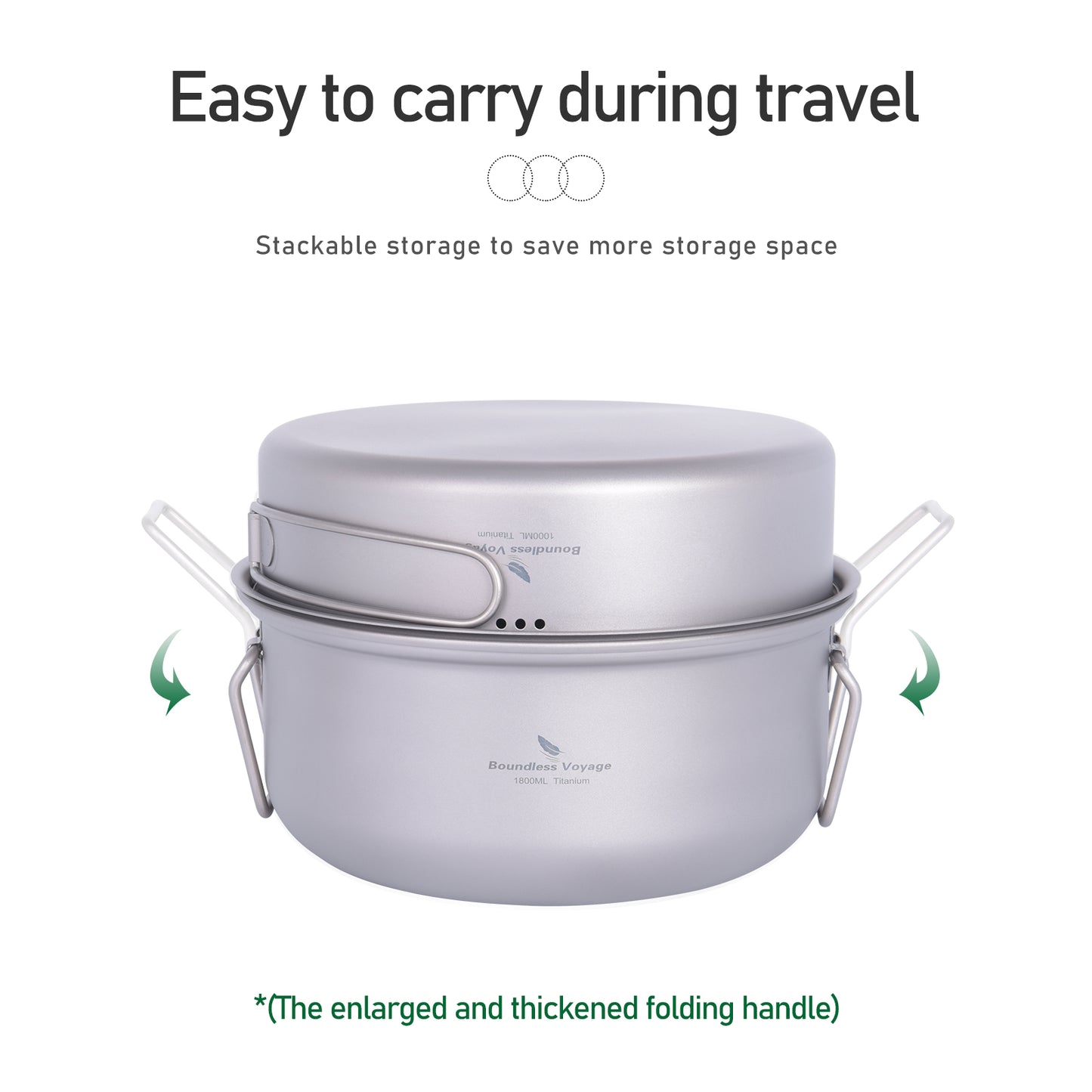 Boundless Voyage Titanium 1.8L Pot & 1000ml Frying Pan Set – Ultralight Steamer & Cookware for Camping, Hiking & Outdoor Cooking