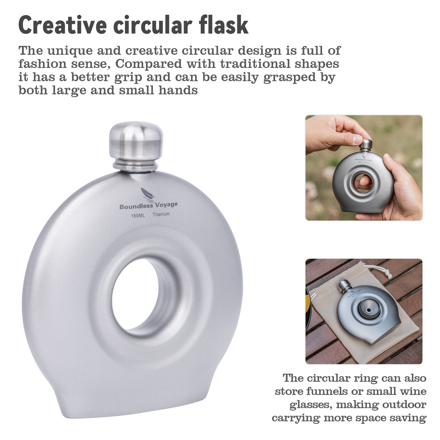 Boundless Voyage Titanium Titanium Flask 180ML+funnel for Camping Home Whiskey Flask