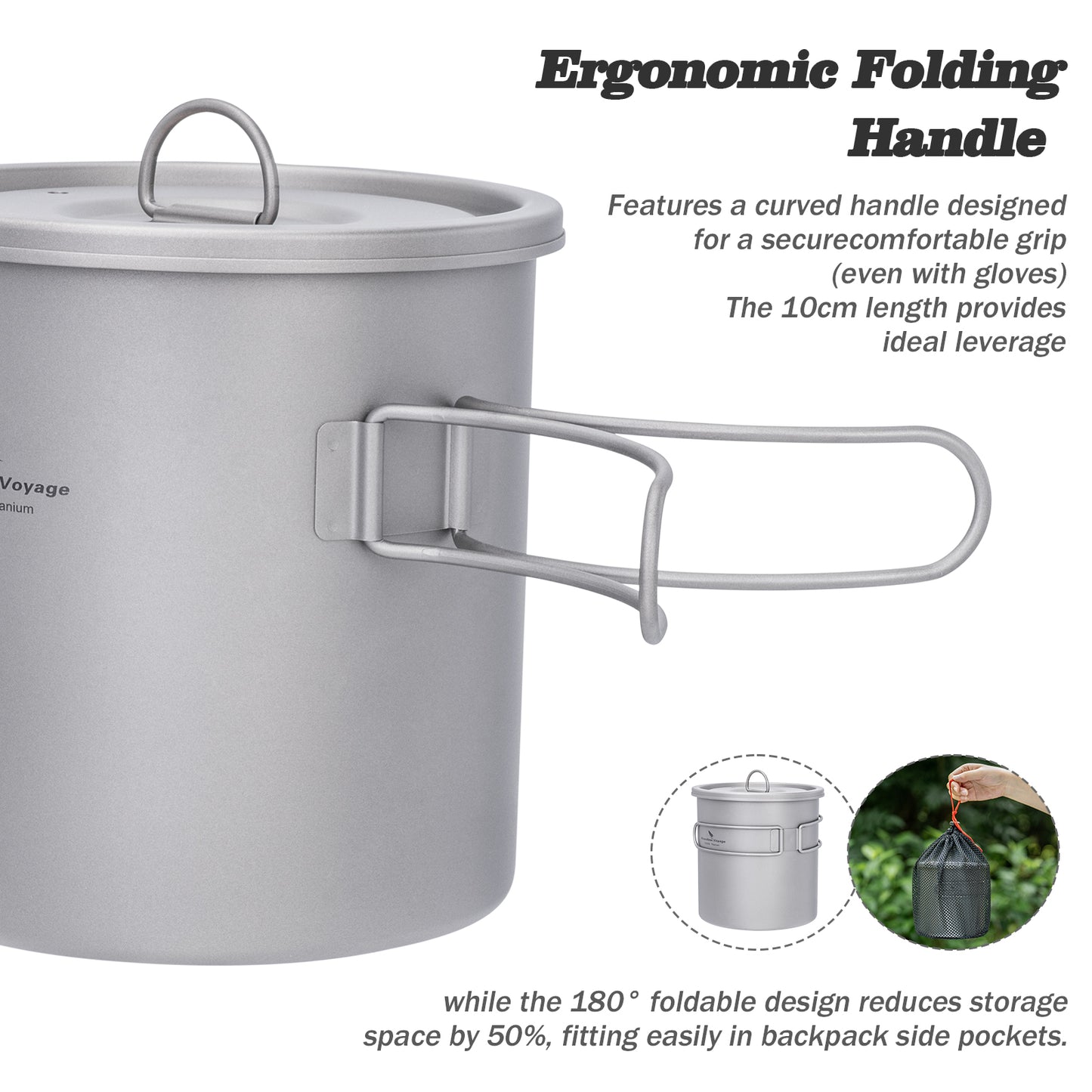 Boundless Voyage Titanium Camping Pot 1400ml Ultralight Backpacking Cookware with Folding Handle & Lid for Backpackers, Hikers & Outdoor Enthusiasts