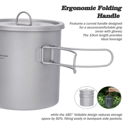 Boundless Voyage Titanium Camping Pot 1400ml Ultralight Backpacking Cookware with Folding Handle & Lid for Backpackers, Hikers & Outdoor Enthusiasts