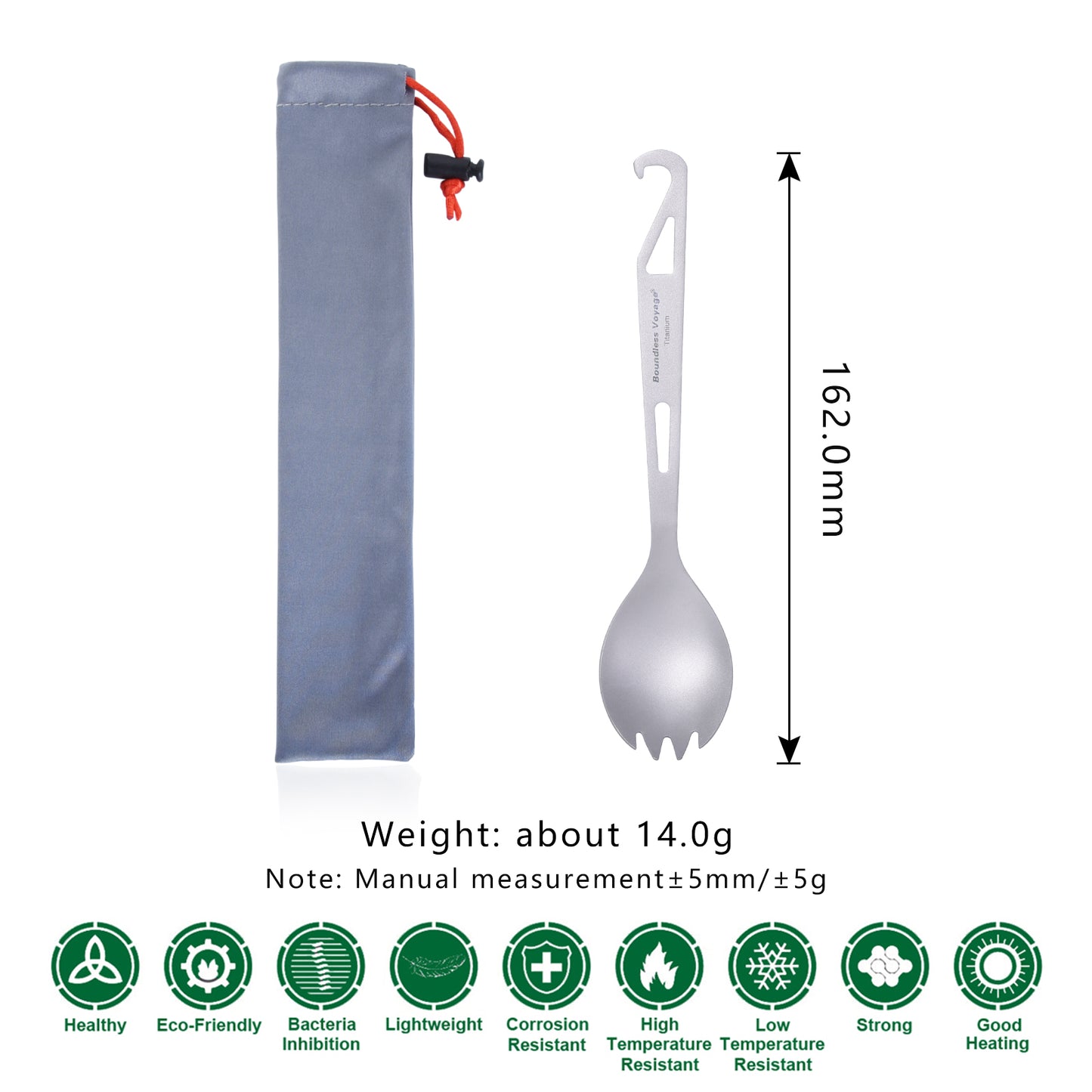 Boundless Voyage Titanium Spork with Bottle Opener – Ultralight Camping Cutlery for Hiking, Backpacking & Travel