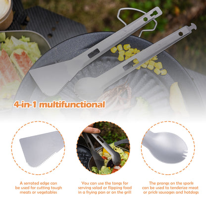 Boundless Voyage Titanium Alloy Tong, Spork，Shovel and Spatula All-In-One Utensil for Portable Lightweight Multi Utensil for Camping Kitchen Cookware Backpacking, Travel, Outdoor Cooking Eating