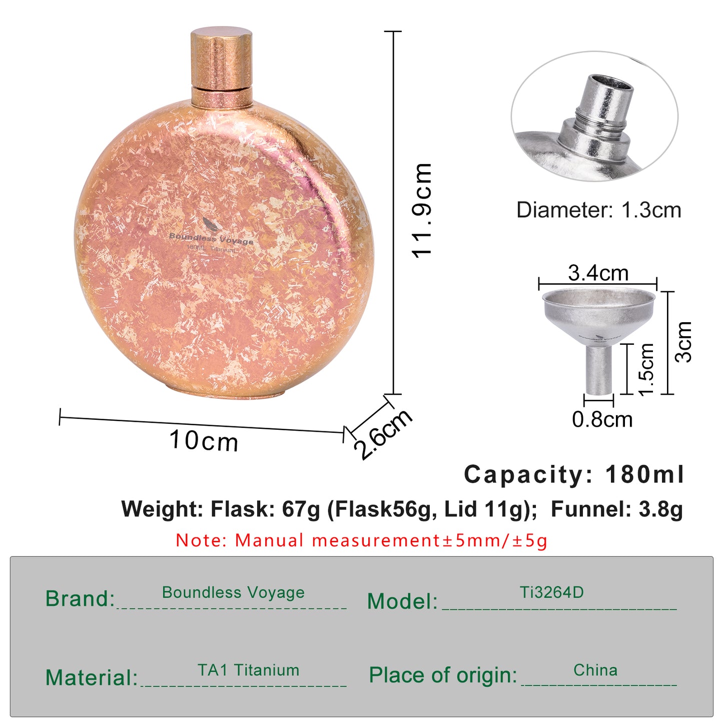 Boundless Voyage 180ml Crystallized Titanium Hip Flask | Luxury Ice-Texture Round Whiskey Bottle with Funnel | Ultralight & Non-Toxic Liquor Flagon for Gifting, EDC & Travel