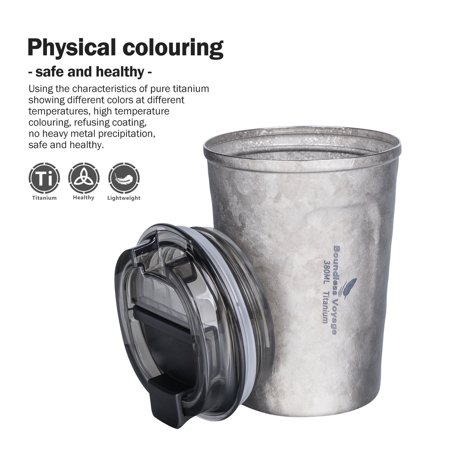 Boundless Voyage Titanium Thermos Bottle with Lid Double-Walled Insulated Water Mug 380ml