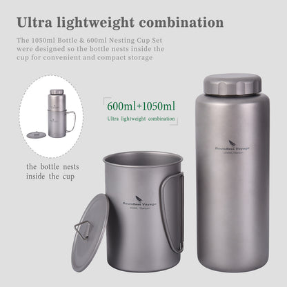 Boundless Voyage Titanium Bottle with Nesting Cup Lightweight Portable for Hiking Camping Picnic