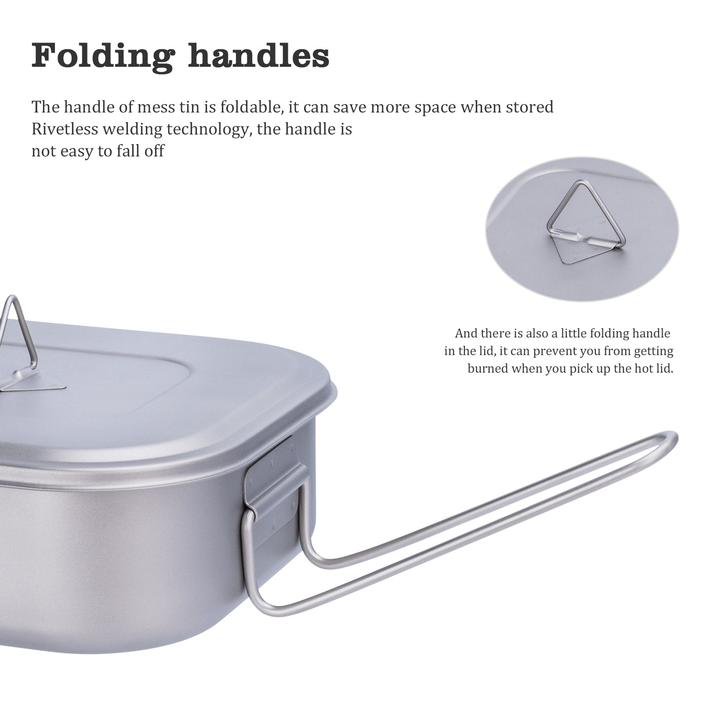 Boundless Voyage Outdoor Titanium Military Mess Tin with Lid & Folding Handle – 1000ml | Ultralight Camping Bushcraft Cookware, Lunch Box, Bowl & Pan
