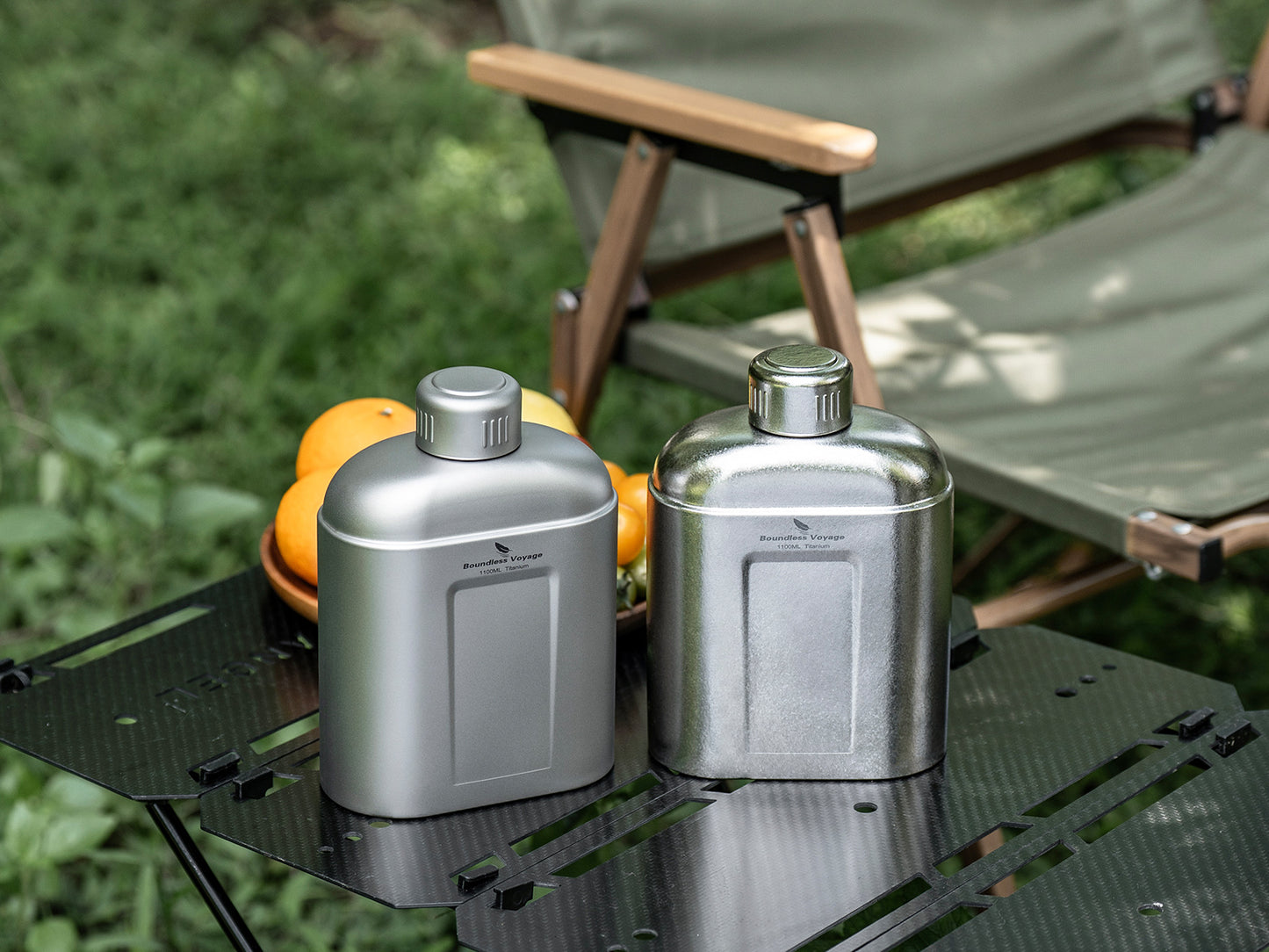 Boundless Voyage 1100ml TA1 Titanium Water Bottle – Single Wall Open-Fire Canteen with Leakproof Lid & Carry Sleeve for Camping & Outdoor Survival