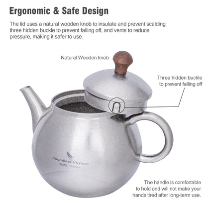 Boundless Voyage Titanium Kungfu Teapot with Lid and Handle Camping Coffee & Tea Pot for Outdoor Backpacking Hiking Teapot 380ml