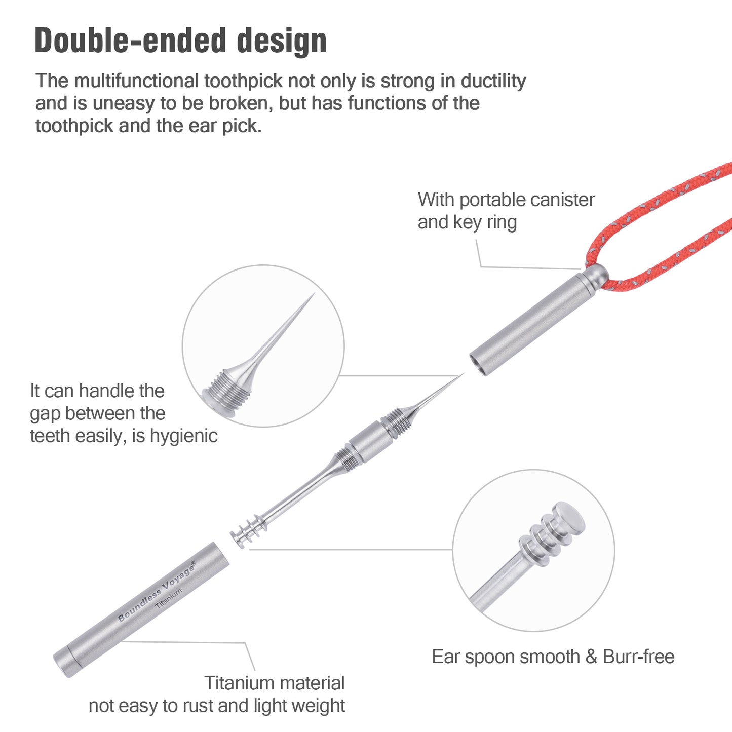 Boundless Voyage Portable Titanium Toothpick Holder | Mini EDC Toothpicks & Ear Cleaner Tool | Ultralight Multifunction Outdoor Personal Care Kit