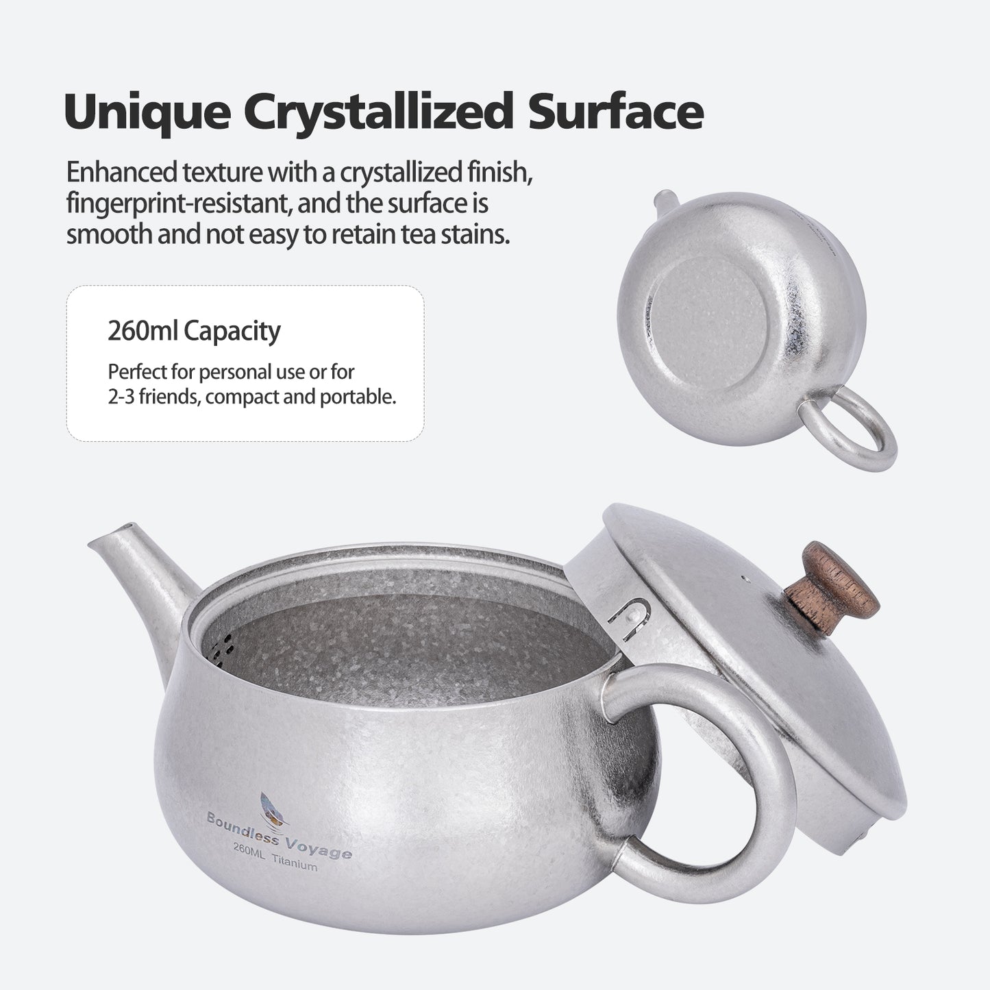 260ml Titanium Teapot with Filter Durable Chinese Kung Fu Tea Set for Adults Lightweight Travel Portable Tea Pot with Wide Spout for Loose Leaf