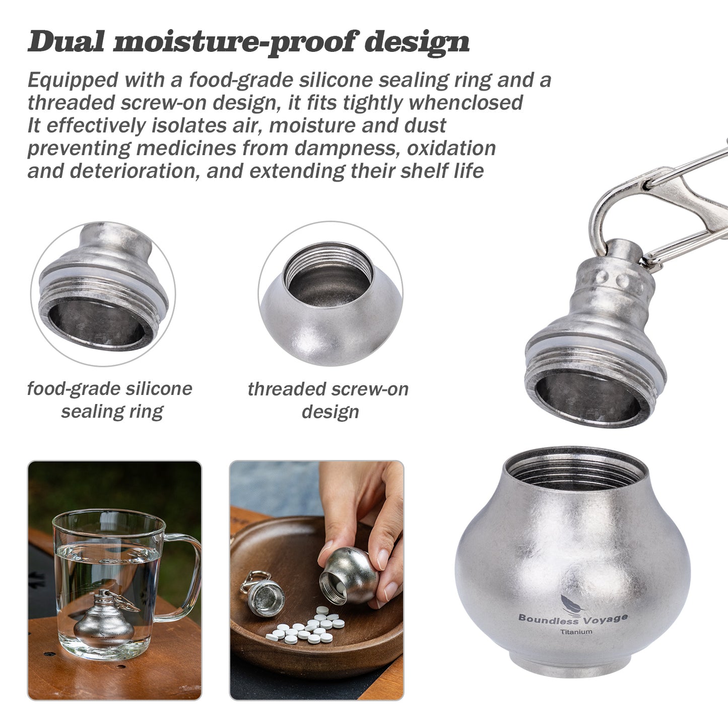 Boundless Voyage Titanium Mini Medicine Bottle – Ultralight Waterproof Pill Jar for Travel, EDC & Outdoor Use