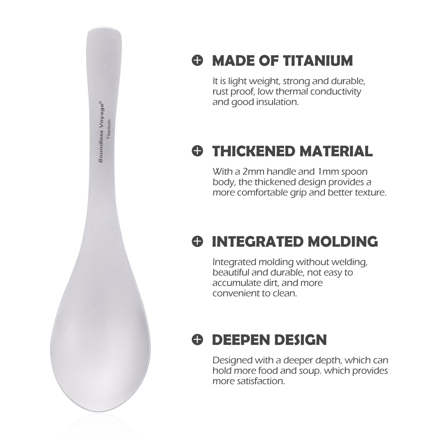Boundless Voyage TA1 Titanium Spoon – Ultralight Durable Camping & Home Cutlery for Soup, Meals & Travel