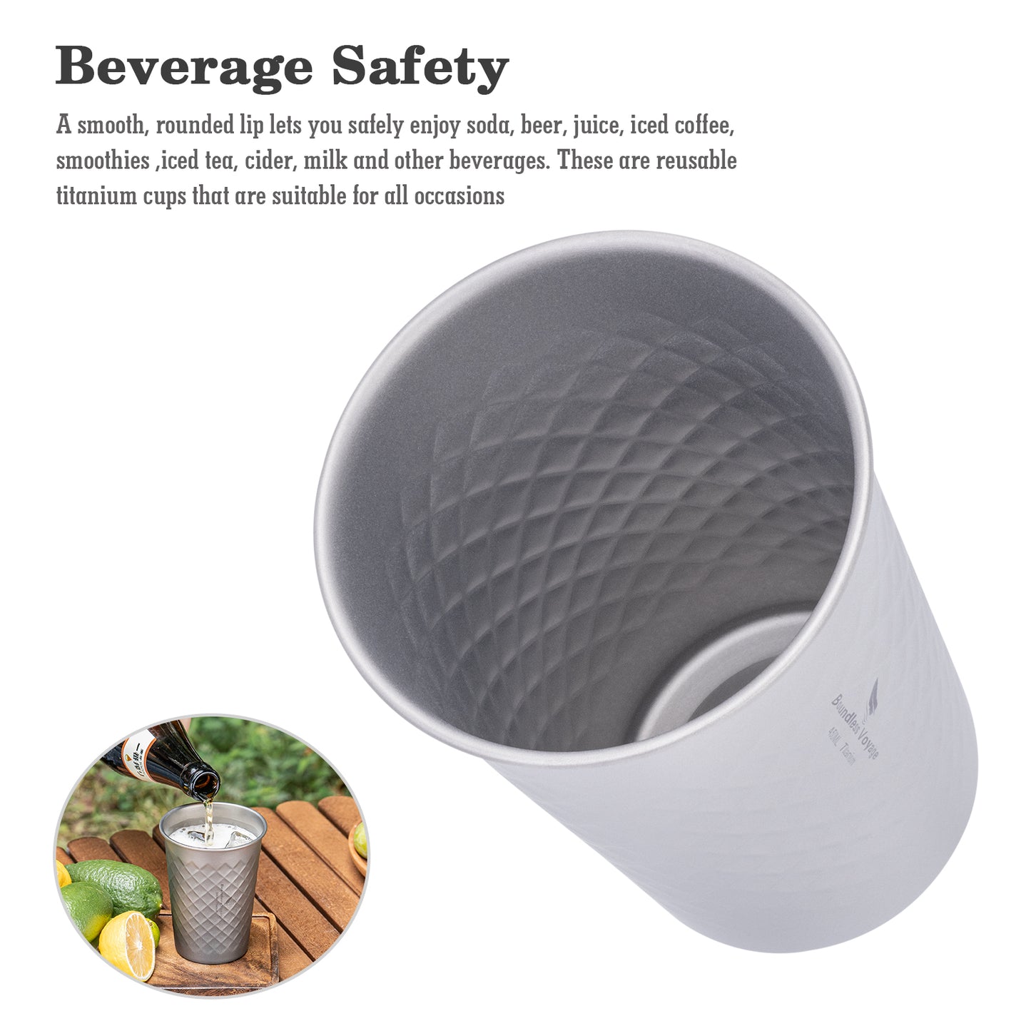 Boundless Voyage Titanium 300ml Stackable Cup – Ultralight Reusable Metal Drinking Glass for Beer, Juice, Camping & Outdoor Use