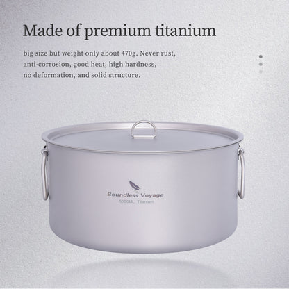 Boundless Voyage Outdoor Camping Titanium Pot 5.0L Stockpot with Lid Folding Handle Hiking Picnic Portable Big Capacity Soup Pot Home Kitchen