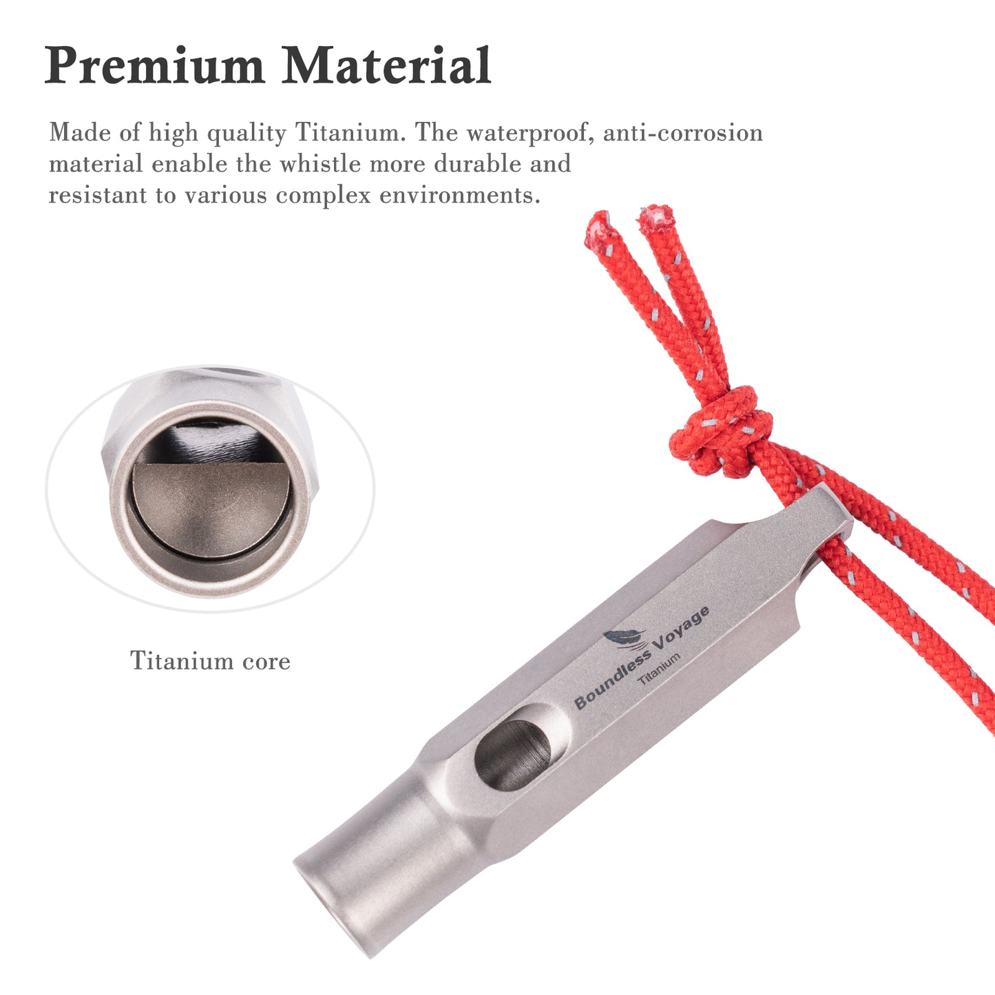 Boundless Voyage Titanium Whistle Emergency Survival Safety Whistles with Lanyard Loud for Outdoor Camping Hiking Coaches Training Sports Keychain Whistle