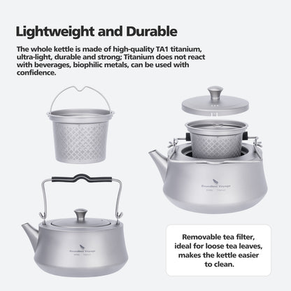 Boundless Voyage 800ML Titanium Kettle with Filter & Folding Handle Ultralight Teapot Outdoor Camping Water Jug for Loose Tea Ti3093D