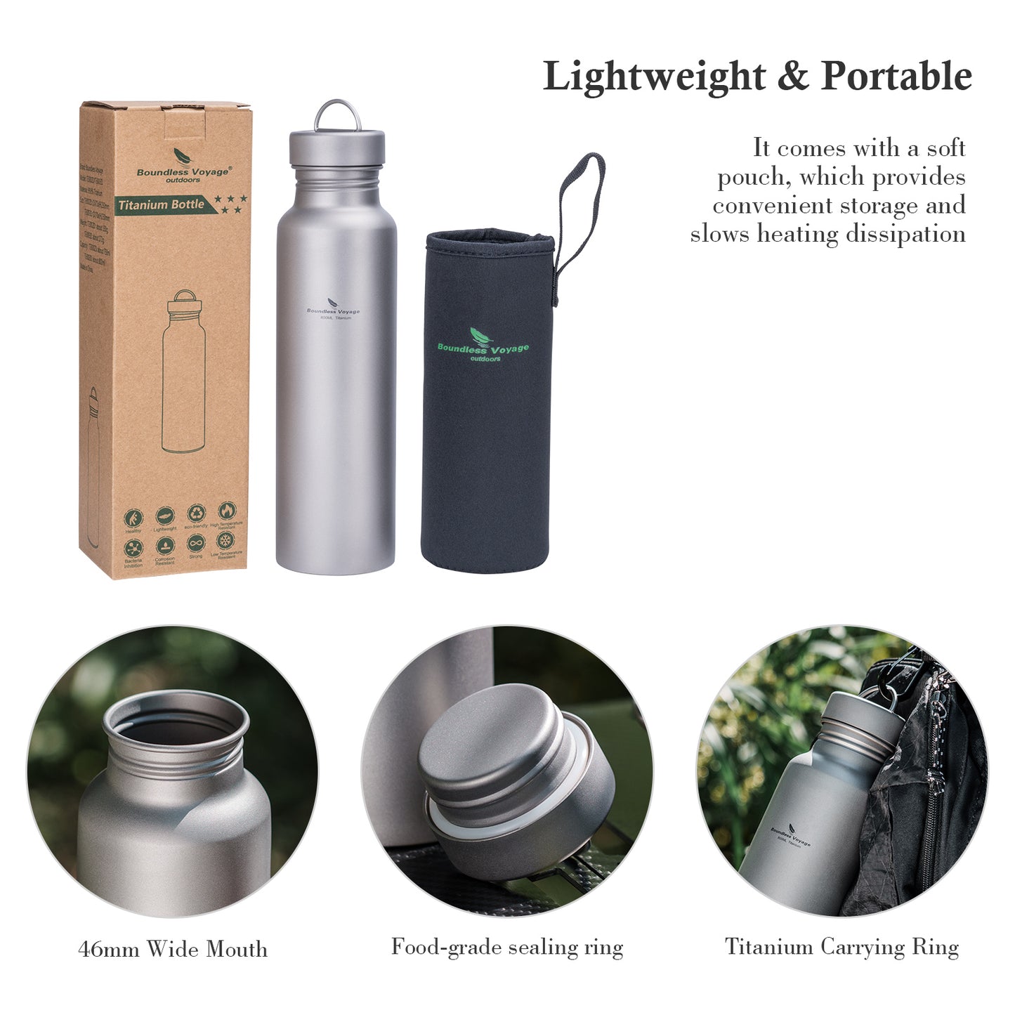 Boundless Voyage 800ml Titanium Water Bottle – Lightweight, Non-Toxic & Perfect for Hiking, Camping & Everyday Use