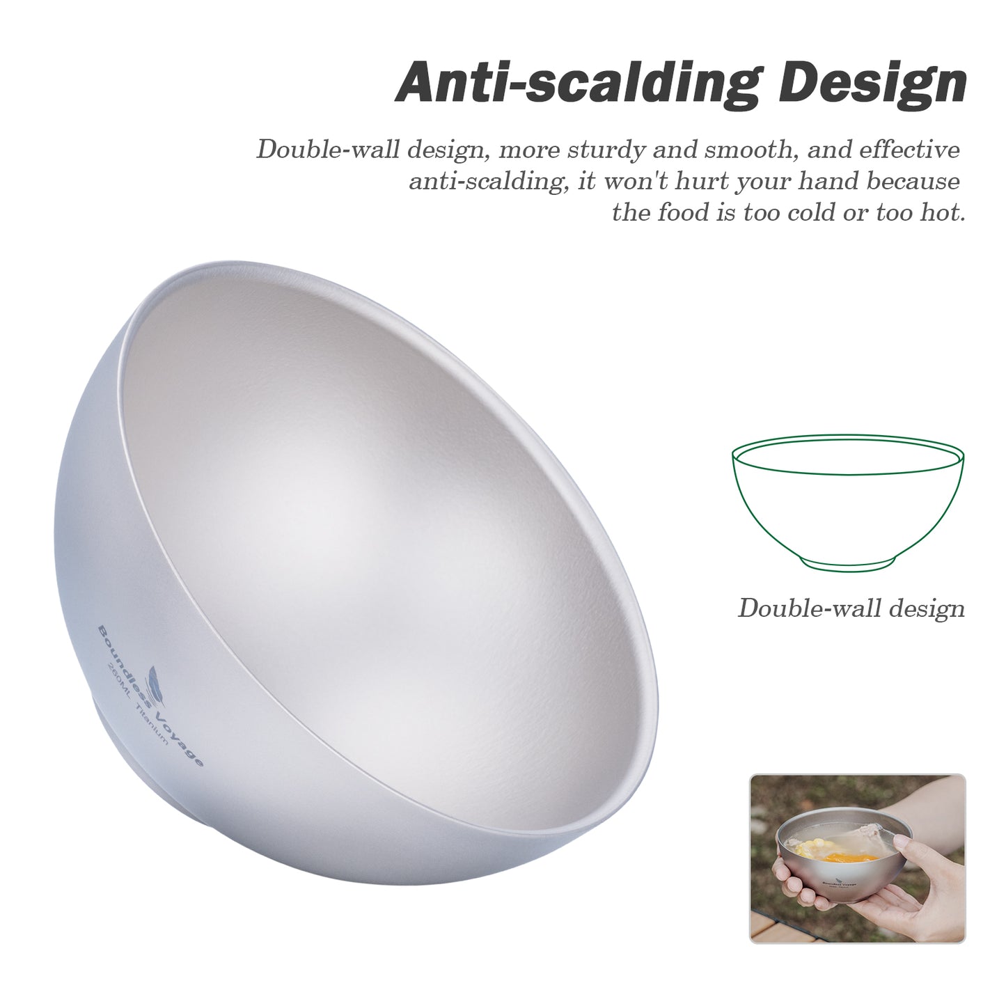 Boundless Voyage Titanium Double-Wall Bowl | Ultralight Portable Camping Cookware & Tableware | Outdoor Hiking Picnic Food Bowl