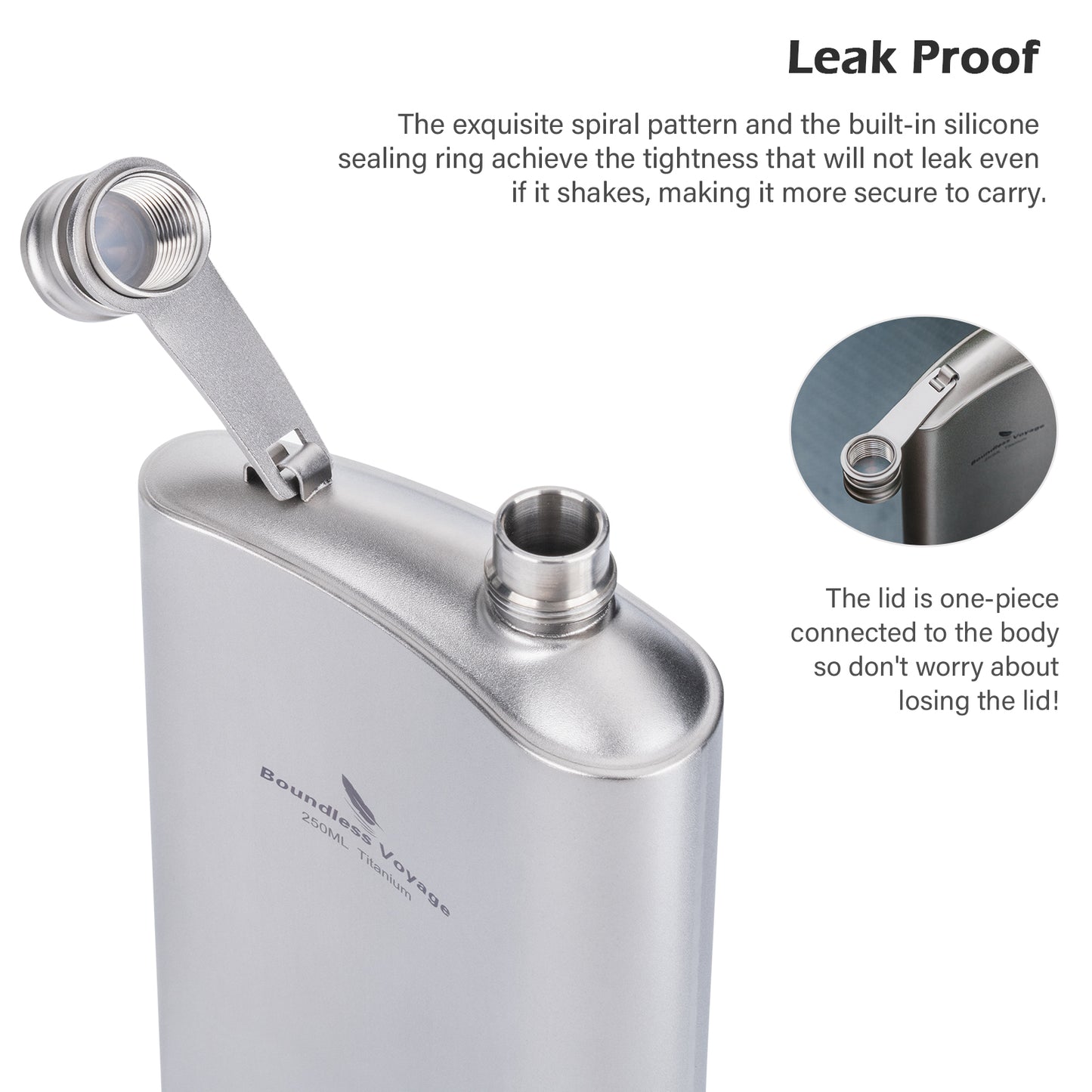 Boundless Voyage 250ml Titanium Hip Flask | Ultralight 8.5oz Pocket Whiskey Bottle | Leakproof & Non-Metallic Taste Liquor Flask for Camping, Hiking, EDC & Travel& Non-Metallic Taste Liquor Flask for Camping, Hiking & Travel Gift Set