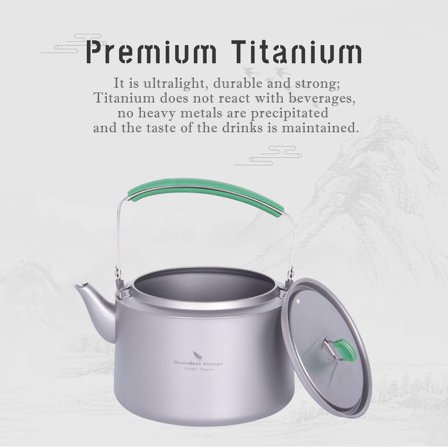 Boundless Voyage 800ml Ultralight Titanium Kettle | Portable Camping Tea Pot with Folding Handle | Durable BPA-Free Outdoor Coffee & Water Boiler
