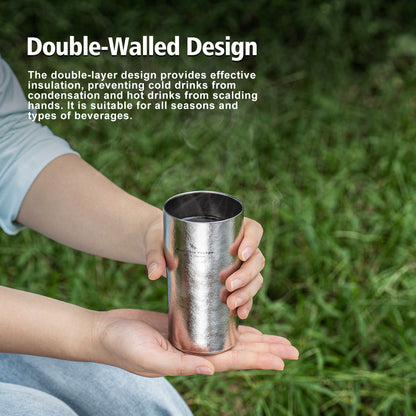 Boundless Voyage Titanium Double-Walled Beer Cup Ultralight Coffee Tea Juicy Cups for Home Outdoor Camping Picnic 300ml Crystallized Finish