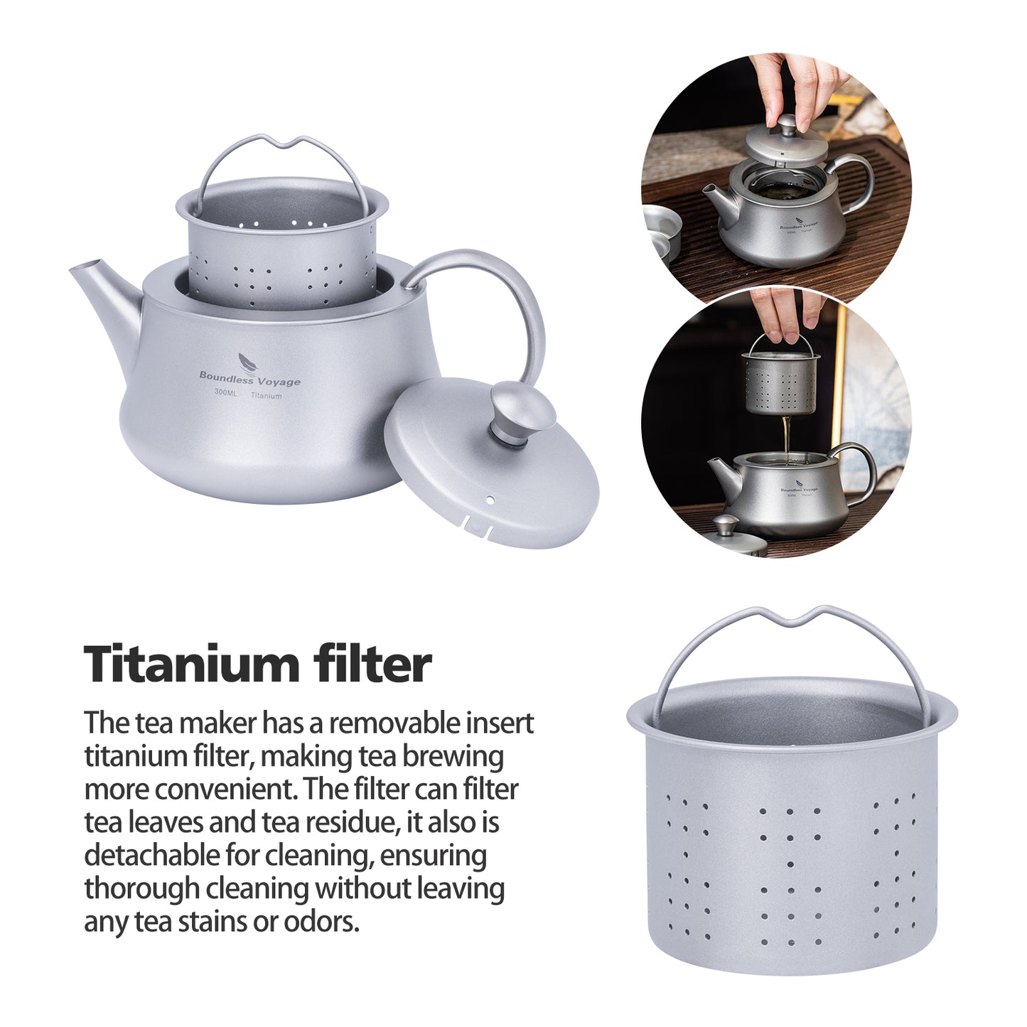 Boundless Voyage 300ml TA1 Titanium Mini Kettle – Ultralight Portable Coffee & Tea Pot for Camping, Hiking & Travel