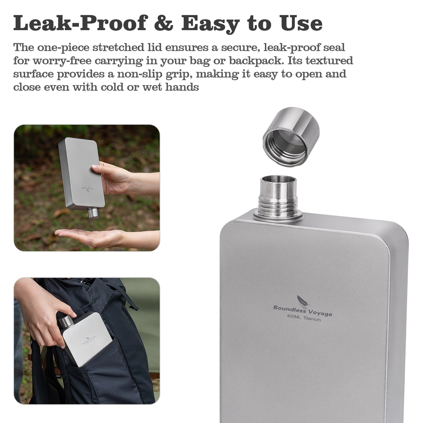 Boundless Voyage 400ml Titanium Flask with Funnel – Lightweight Leakproof Hip Flask for Camping, Travel & Everyday Carry
