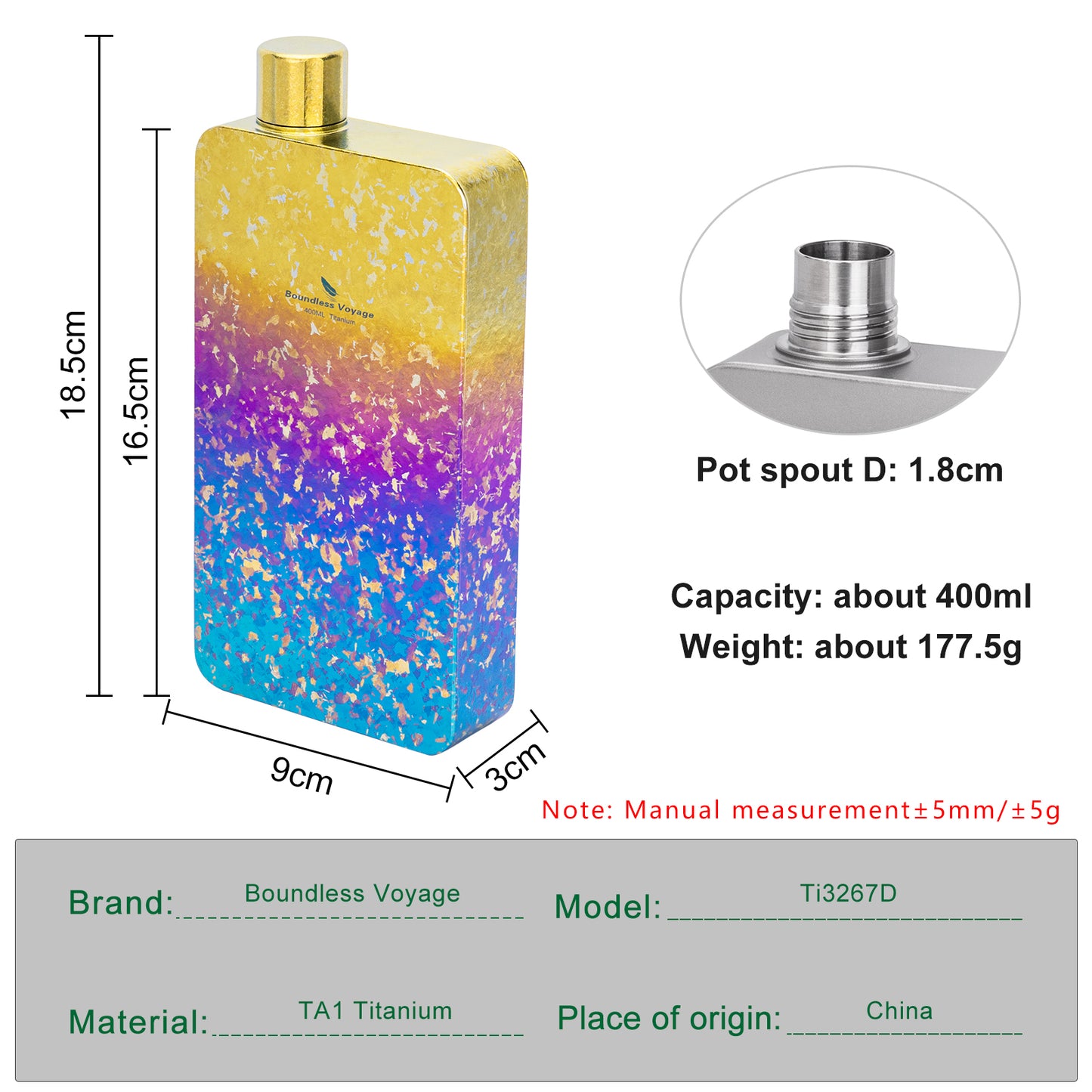 Boundless Voyage 400ml Titanium Flask with Funnel – Lightweight Leakproof Hip Flask for Camping, Travel & Everyday Carry