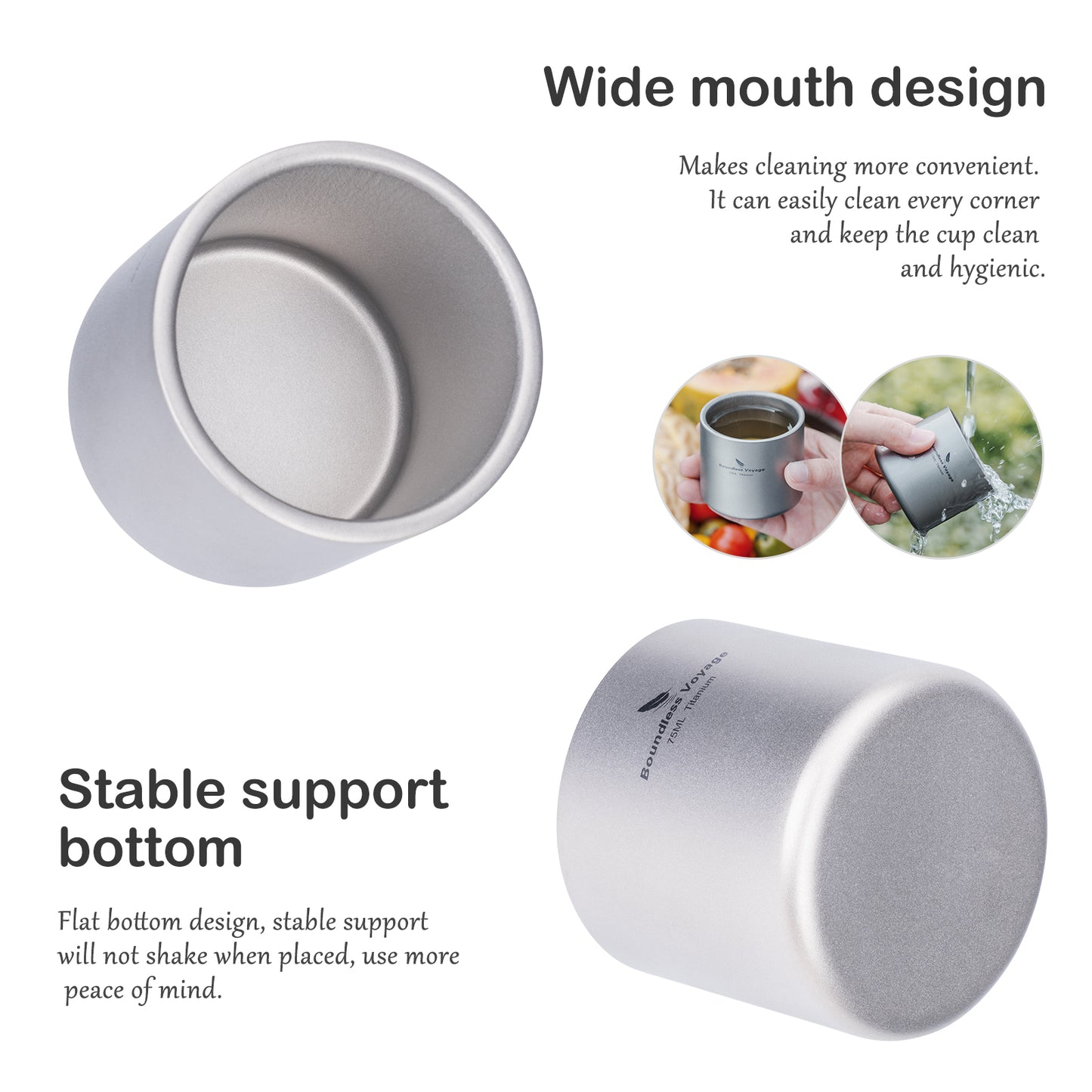 Boundless Voyage Titanium Double-wall Mug Cup Backpacking Portable Camping Cup 75ml Lightweight Heat Resistant Coffee Mug Tea Cup with Storage Bag for Hiking Picnic Travel or Daily Use