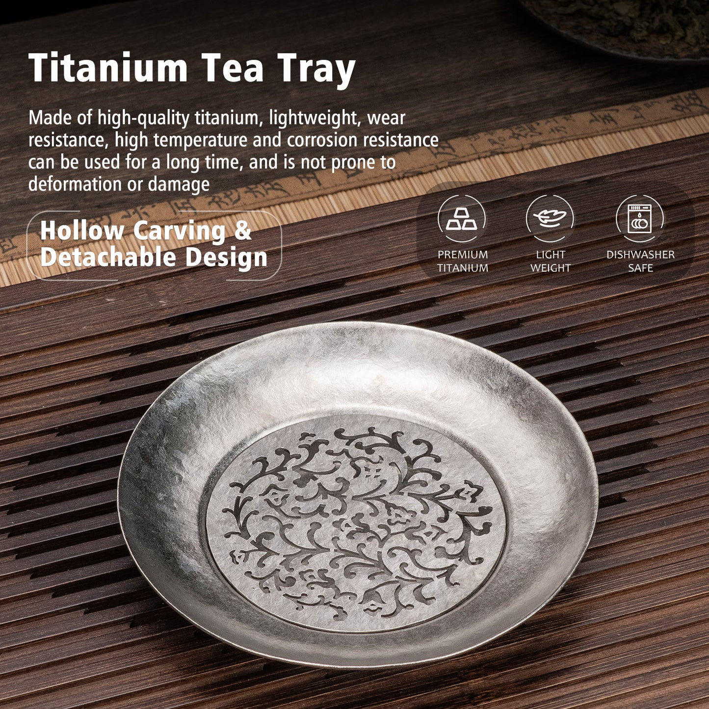 Boundless Voyage Titanium Tea Tray – Detachable Gongfu Tea Drain Tray with Water Storage for Home, Office & Travel