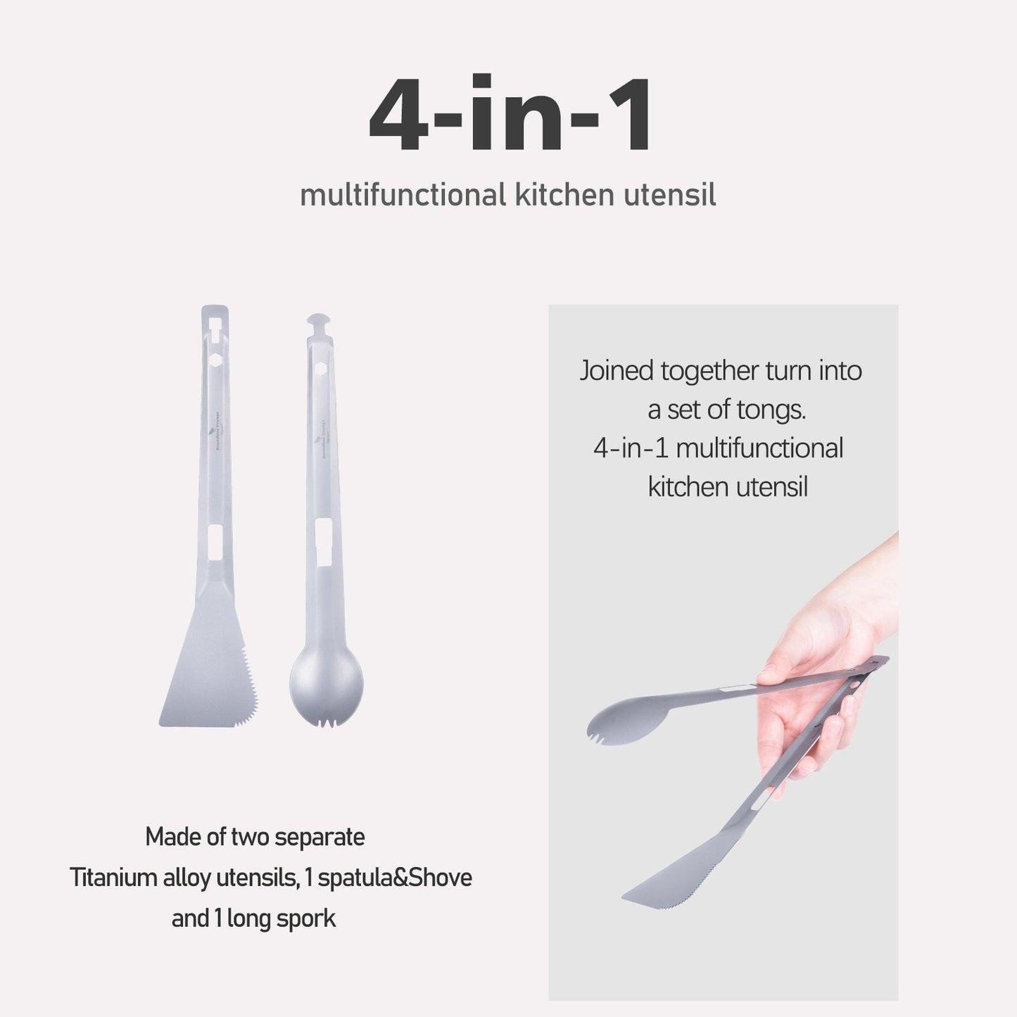 Boundless Voyage Titanium Alloy Tong, Spork，Shovel and Spatula All-In-One Utensil for Portable Lightweight Multi Utensil for Camping Kitchen Cookware Backpacking, Travel, Outdoor Cooking Eating